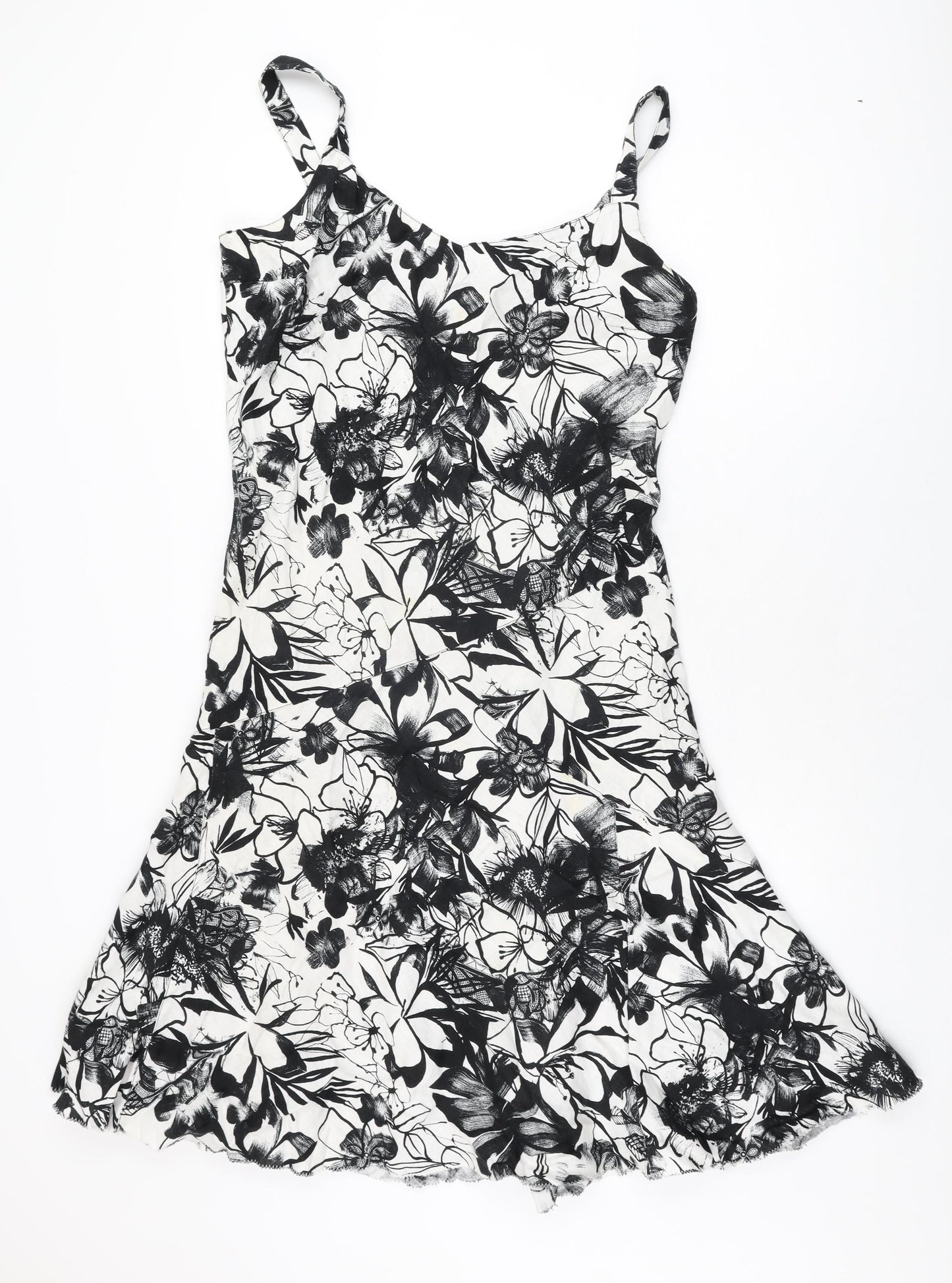 Per Una Womens White Floral Linen A-Line Size 16 V-Neck Pullover