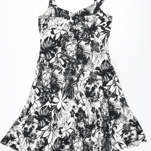 Per Una Womens White Floral Linen A-Line Size 16 V-Neck Pullover