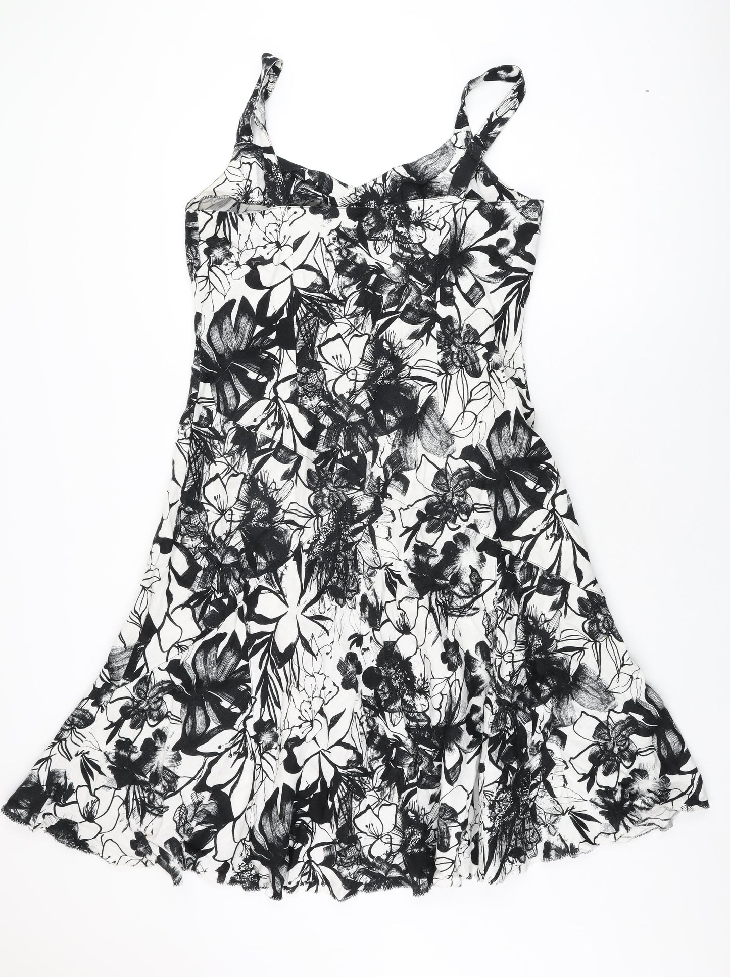 Per Una Womens White Floral Linen A-Line Size 16 V-Neck Pullover