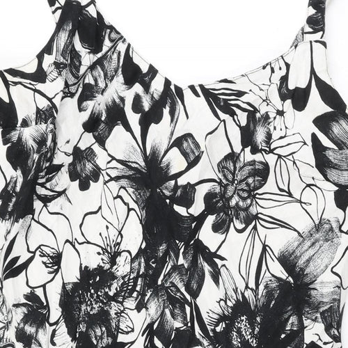 Per Una Womens White Floral Linen A-Line Size 16 V-Neck Pullover