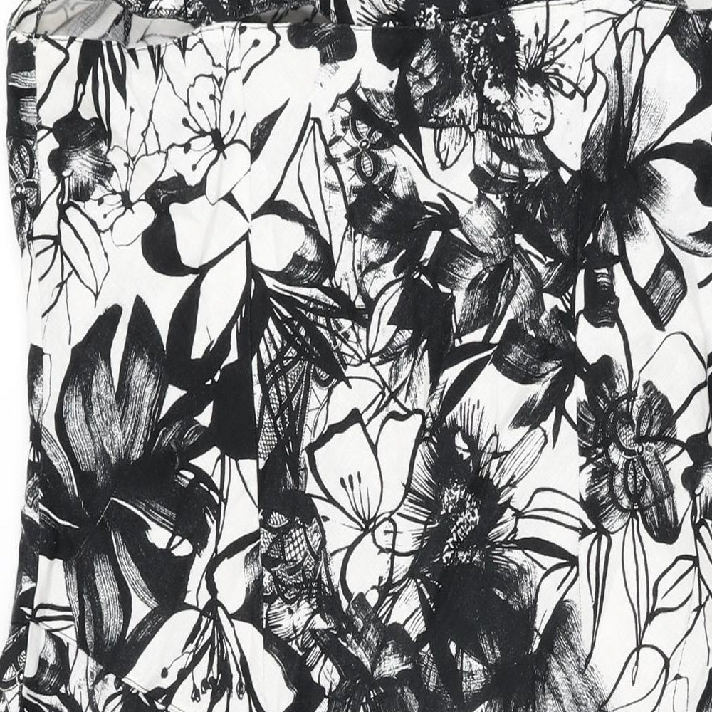 Per Una Womens White Floral Linen A-Line Size 16 V-Neck Pullover