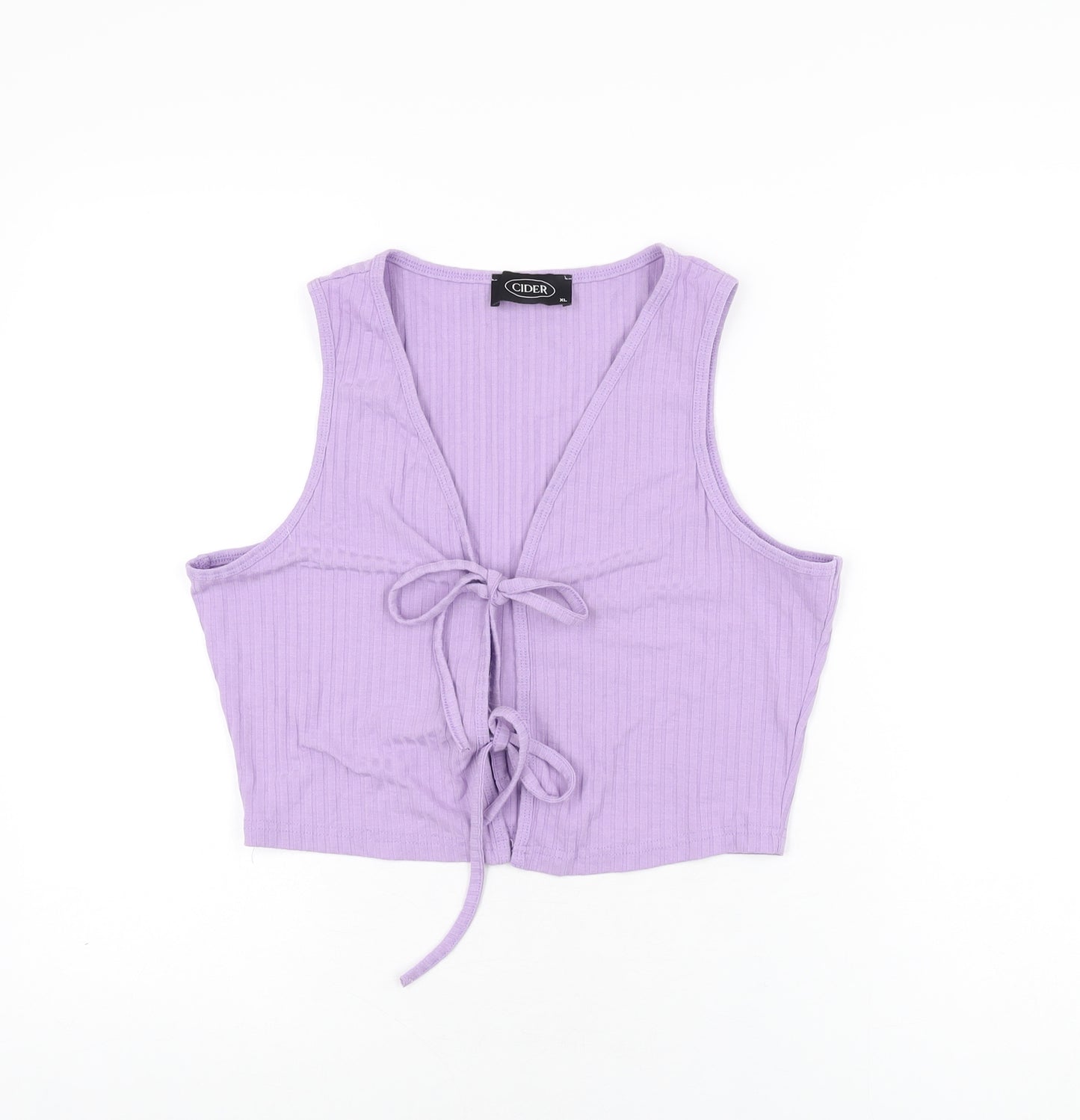 Cider Womens Purple Polyester Cropped T-Shirt Size XL V-Neck