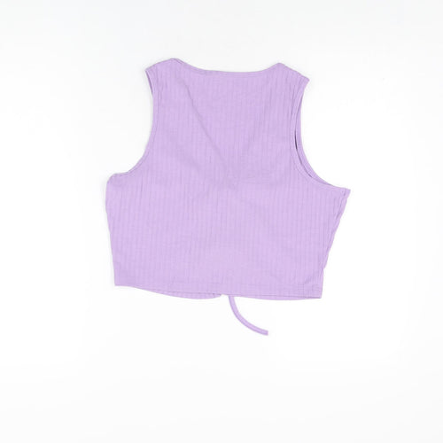 Cider Womens Purple Polyester Cropped T-Shirt Size XL V-Neck