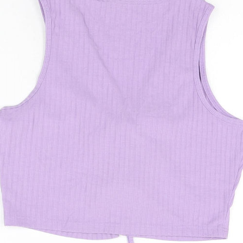 Cider Womens Purple Polyester Cropped T-Shirt Size XL V-Neck