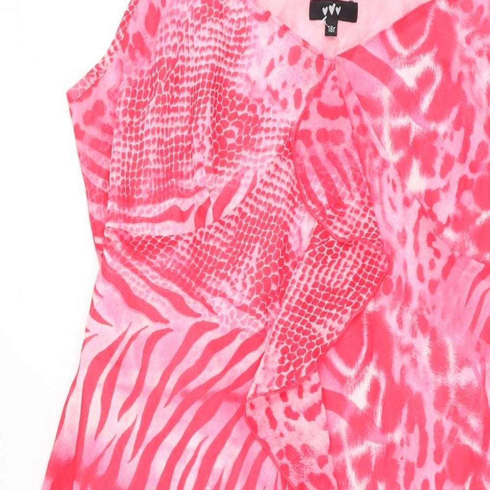 Per Una Womens Pink Animal Print Polyester A-Line Size 18 V-Neck Pullover