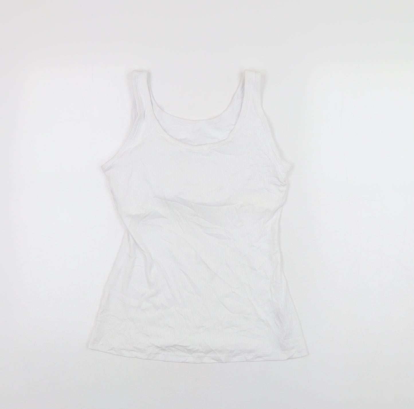 Marks and Spencer Womens White Cotton Basic Tank Size 14 Scoop Neck