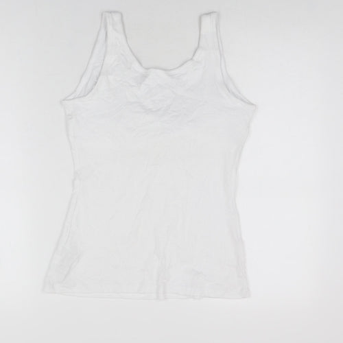 Marks and Spencer Womens White Cotton Basic Tank Size 14 Scoop Neck