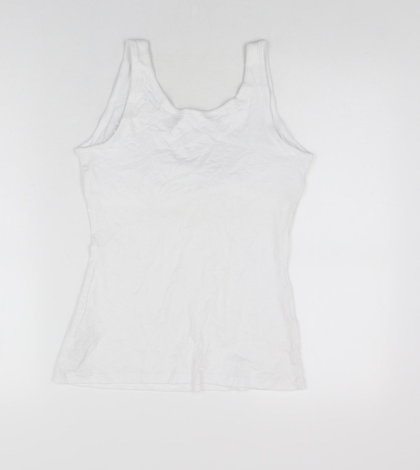 Marks and Spencer Womens White Cotton Basic Tank Size 14 Scoop Neck
