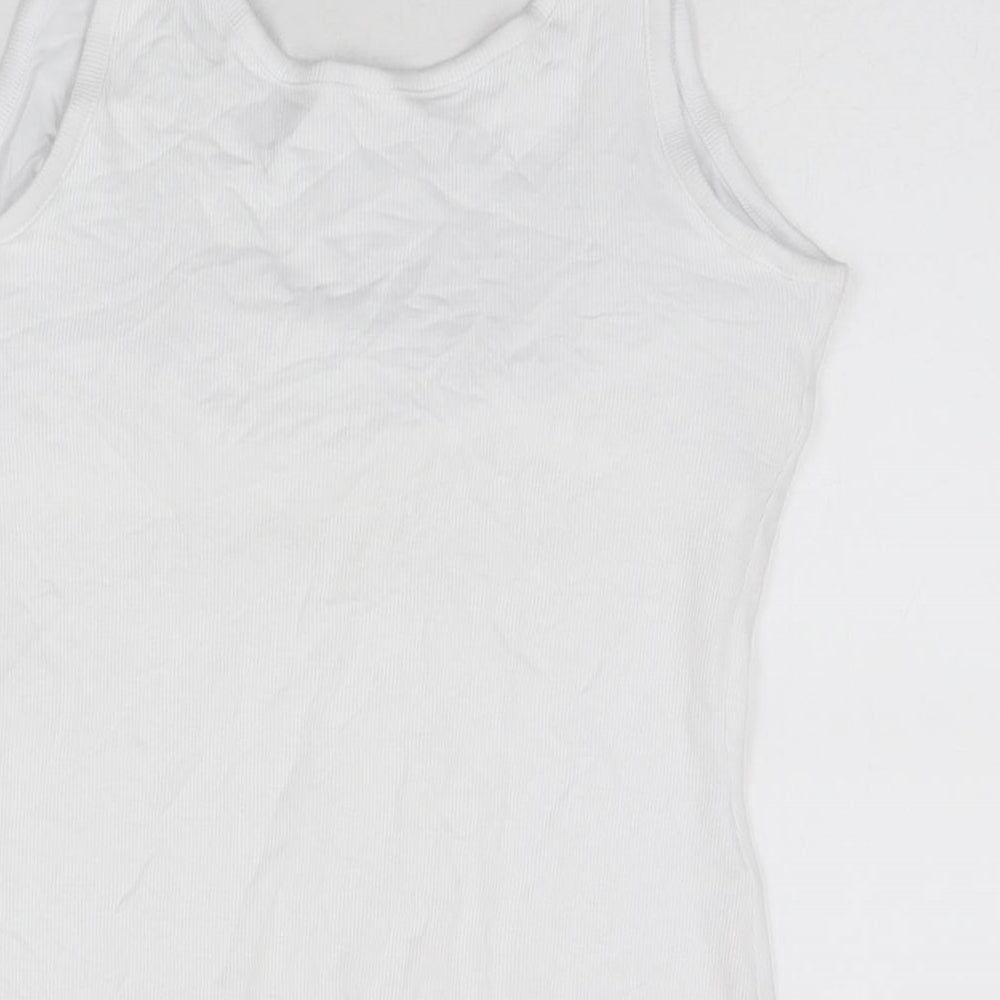 Marks and Spencer Womens White Cotton Basic Tank Size 14 Scoop Neck