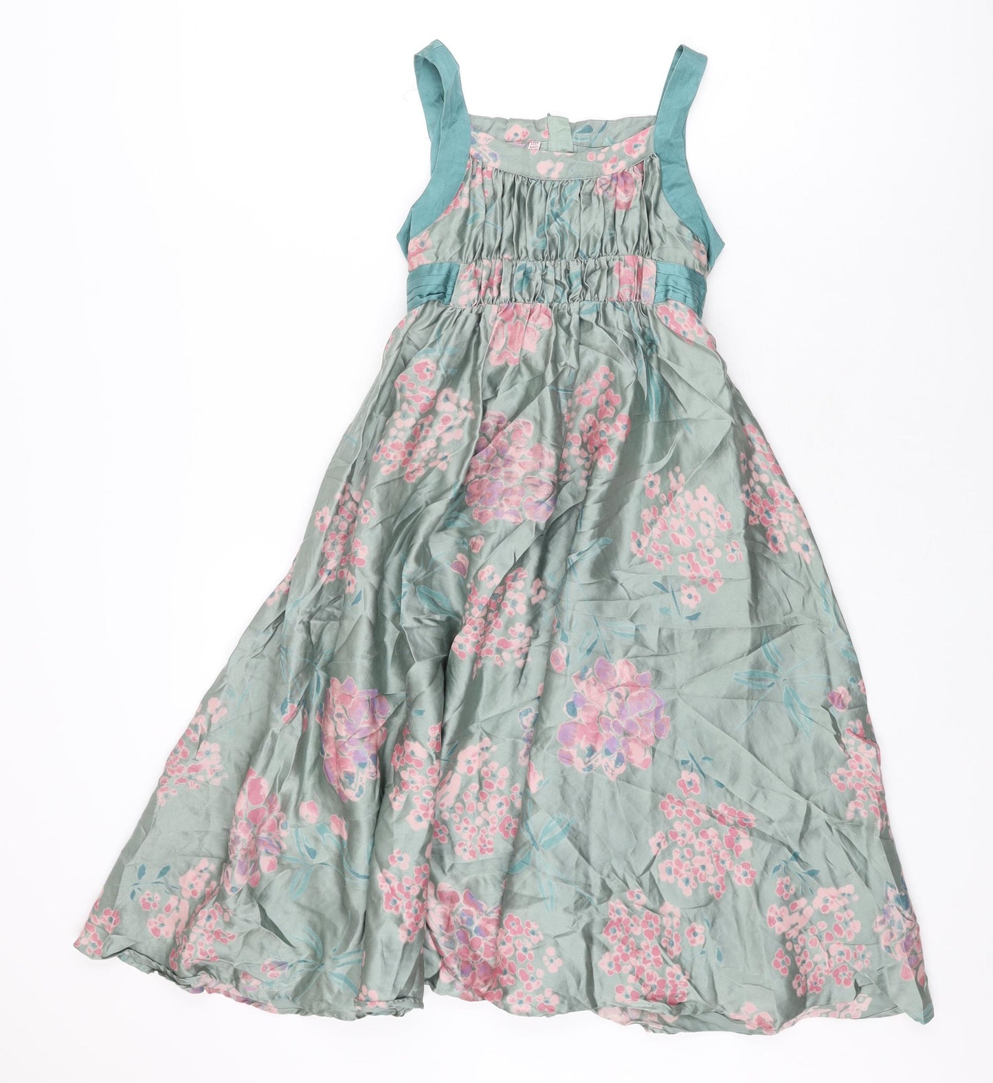 Monsoon Girls Blue Floral Silk Maxi Size 9-10 Years Scoop Neck Tie