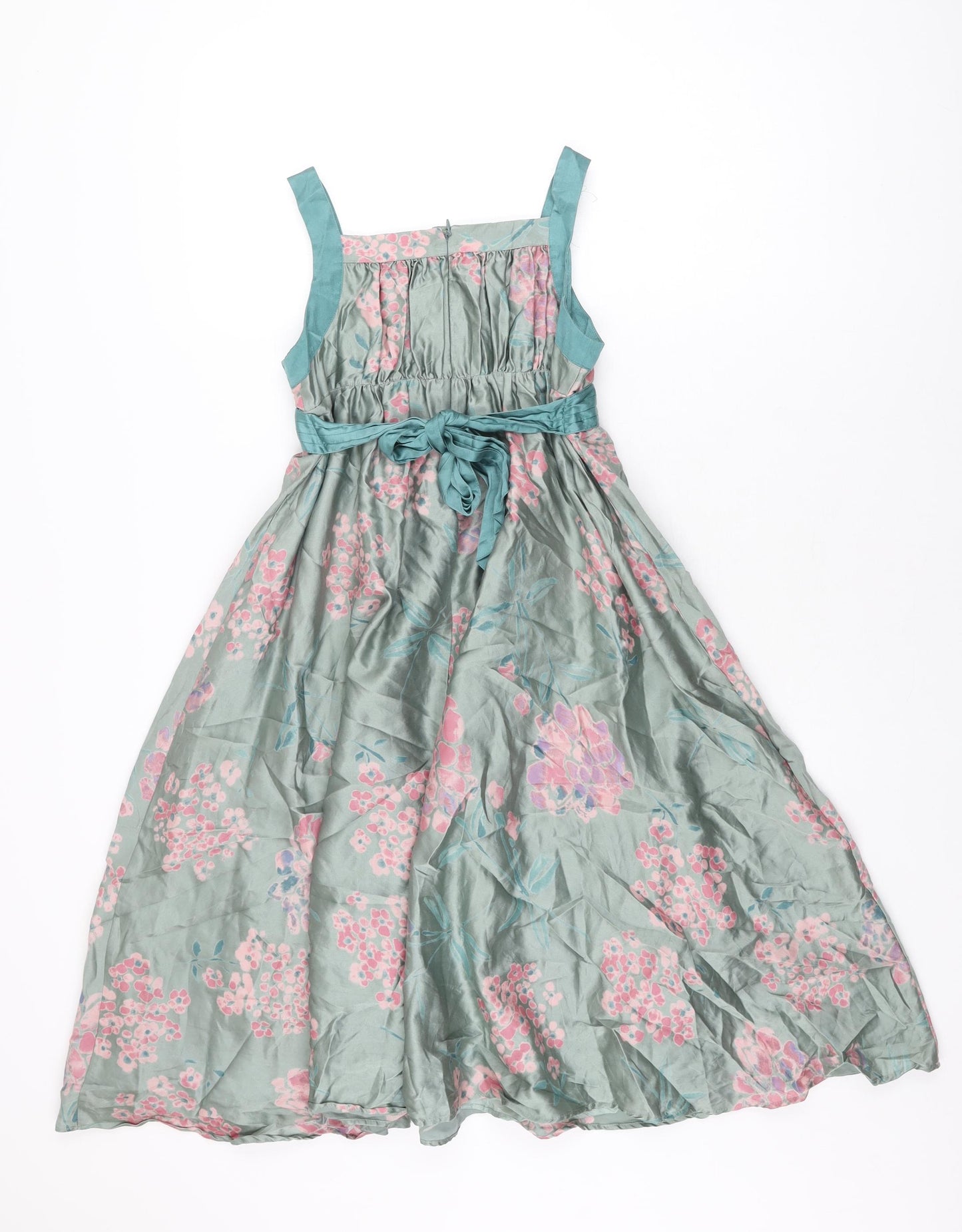Monsoon Girls Blue Floral Silk Maxi Size 9-10 Years Scoop Neck Tie