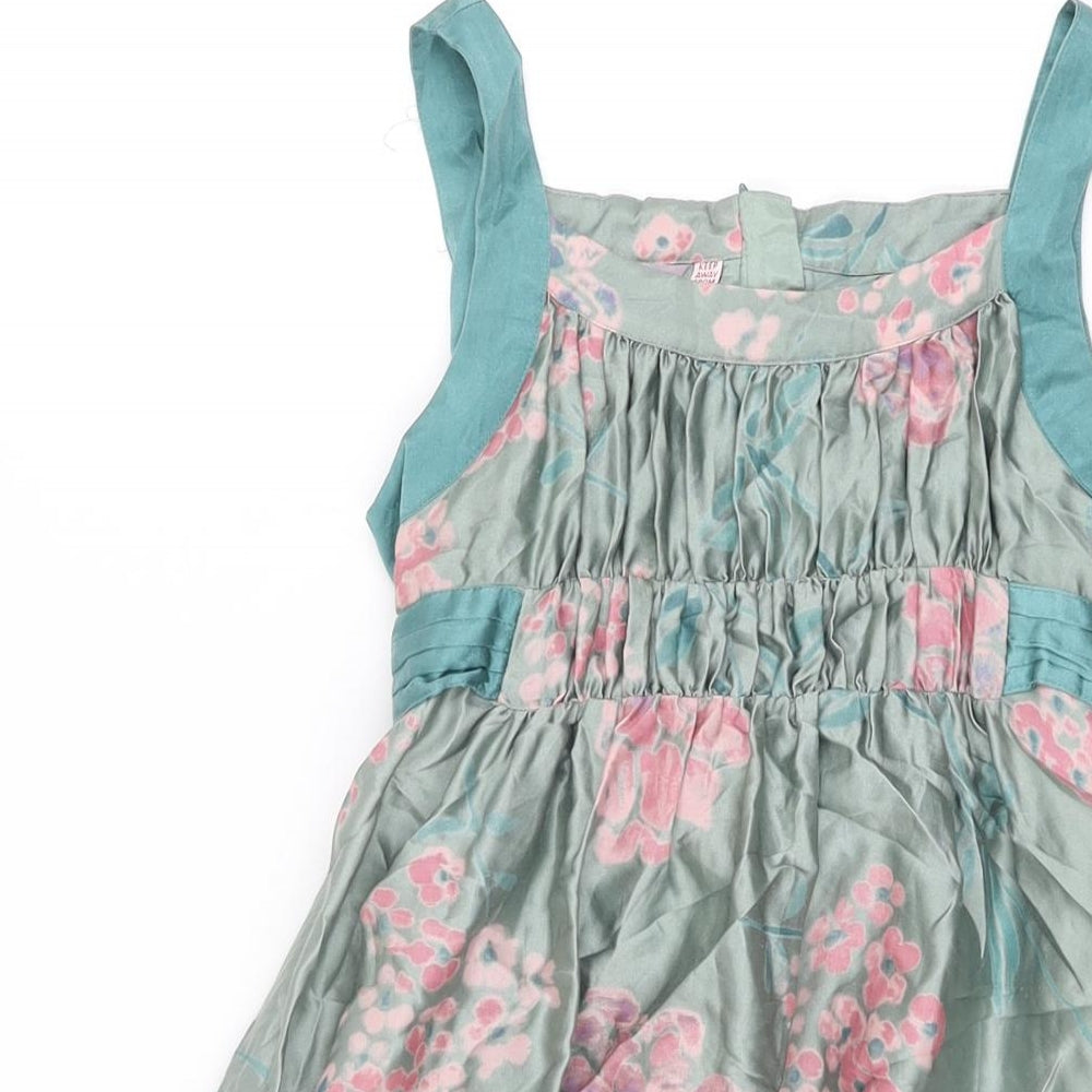 Monsoon Girls Blue Floral Silk Maxi Size 9-10 Years Scoop Neck Tie