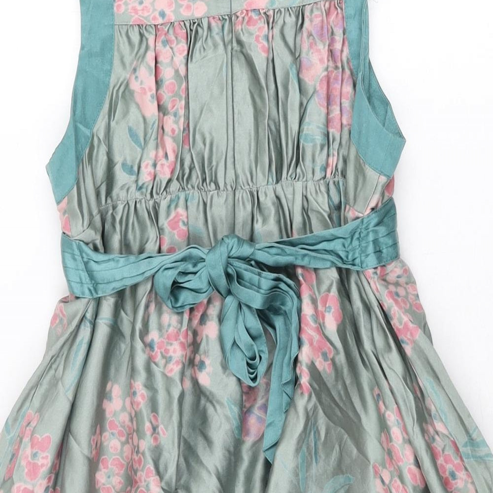 Monsoon Girls Blue Floral Silk Maxi Size 9-10 Years Scoop Neck Tie