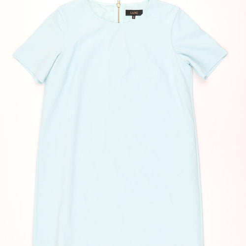 Dorothy Perkins Womens Blue Polyester Shift Size 16 Round Neck Zip