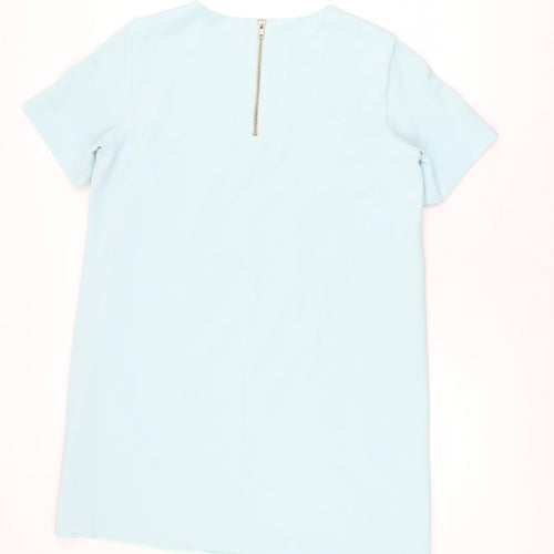 Dorothy Perkins Womens Blue Polyester Shift Size 16 Round Neck Zip