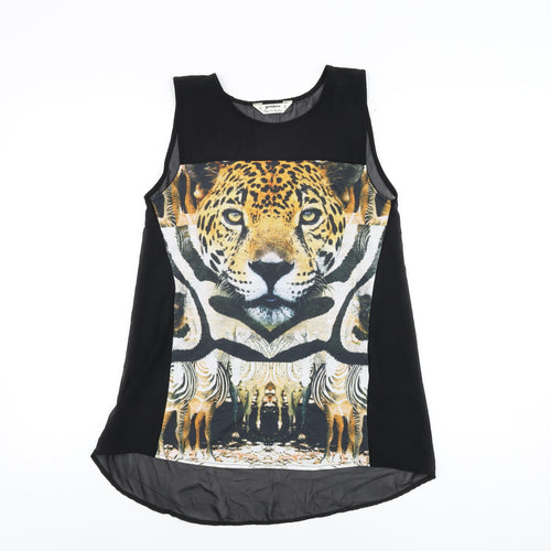 Miss Selfridge Womens Black Polyester Basic T-Shirt Size 4 Round Neck - Tiger