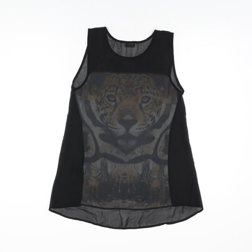 Miss Selfridge Womens Black Polyester Basic T-Shirt Size 4 Round Neck - Tiger
