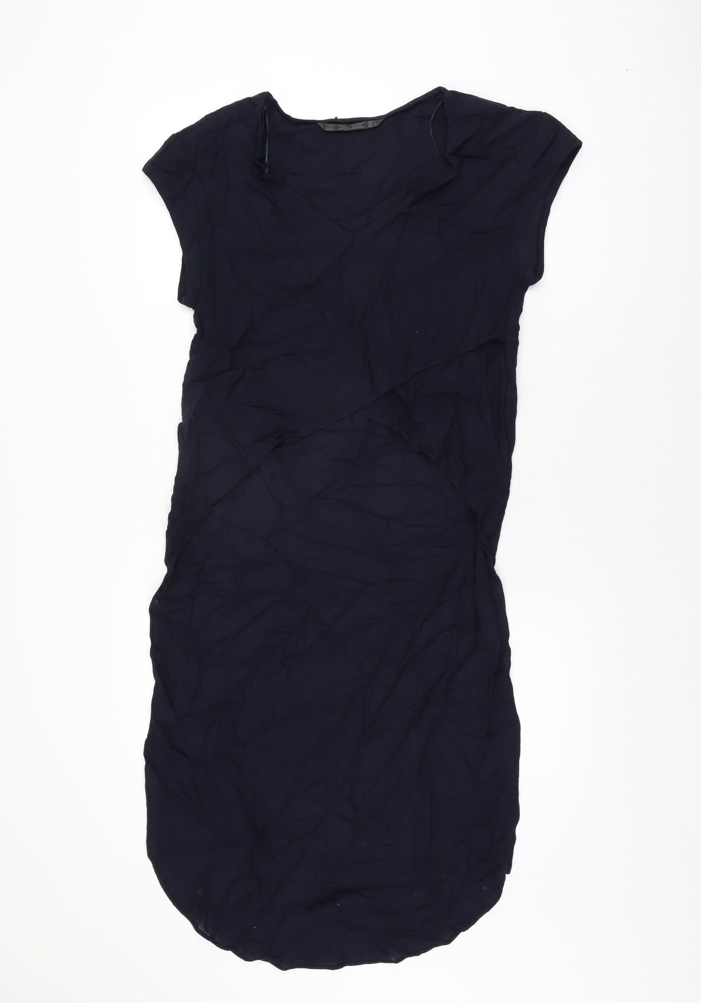 Zara Womens Blue Viscose Basic T-Shirt Size S V-Neck