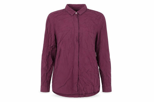 Front view of Sinsay women’s purple polyester basic button-up, size XS, collared