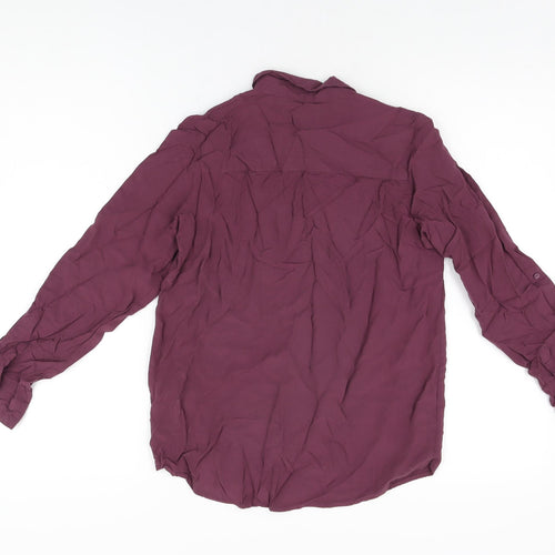 Sinsay Womens Purple Polyester Basic Button-Up Size XS Collared