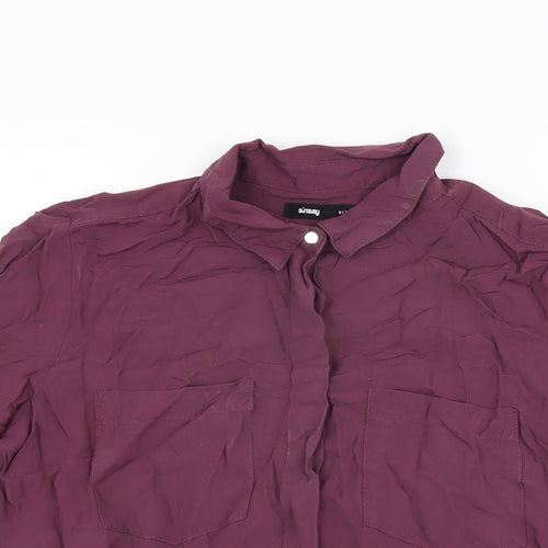 Sinsay Womens Purple Polyester Basic Button-Up Size XS Collared