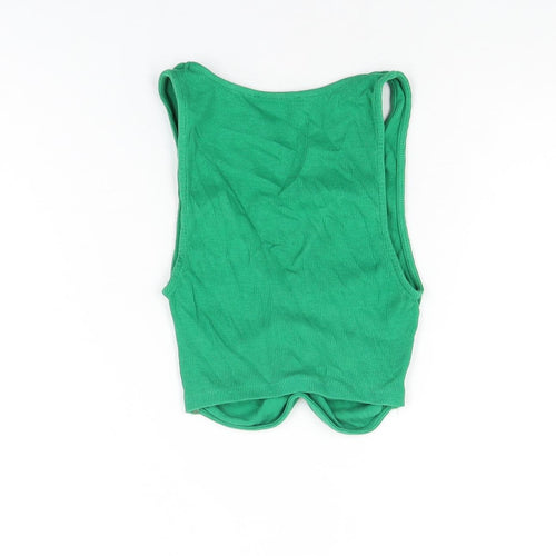 Zara Womens Green Polyester Cropped T-Shirt Size S V-Neck