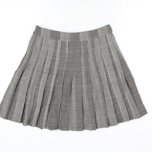 NEXT Womens Grey Geometric Polyester Skater Skirt Size 8 Zip - Houndstooth