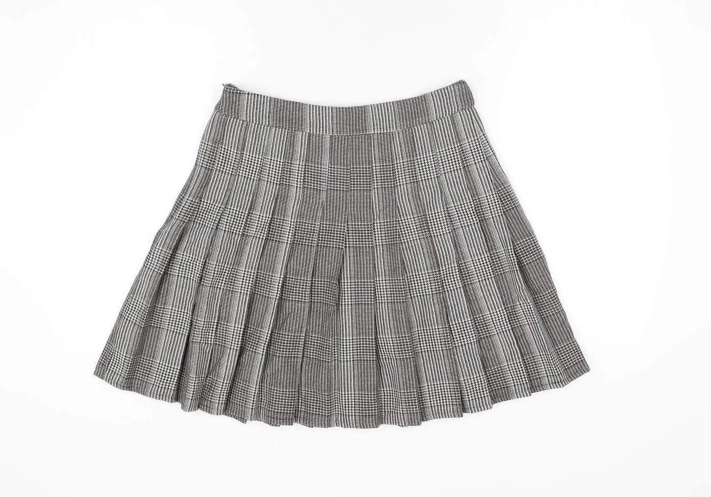 NEXT Womens Grey Geometric Polyester Skater Skirt Size 8 Zip - Houndstooth