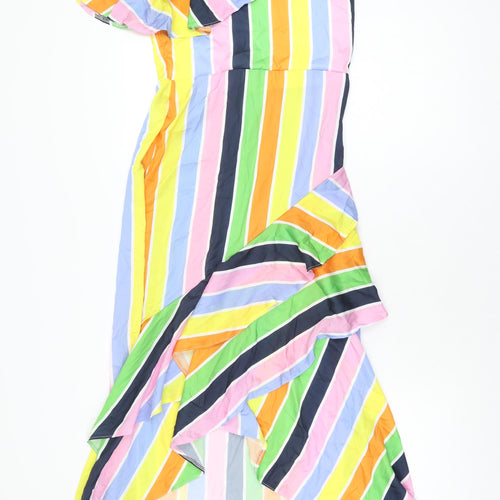 True Violet Womens Multicoloured Striped Polyester A-Line Size 10 One Shoulder Zip