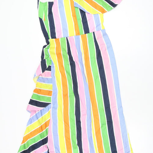 True Violet Womens Multicoloured Striped Polyester A-Line Size 10 One Shoulder Zip
