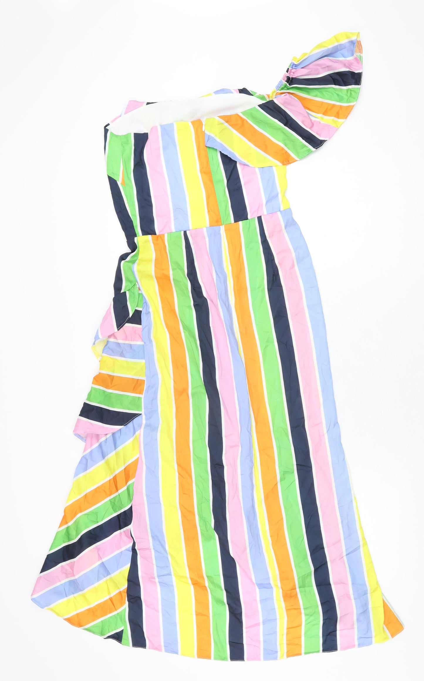 True Violet Womens Multicoloured Striped Polyester A-Line Size 10 One Shoulder Zip