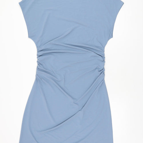 Marks and Spencer Womens Blue Polyester Shift Size 14 Boat Neck Pullover