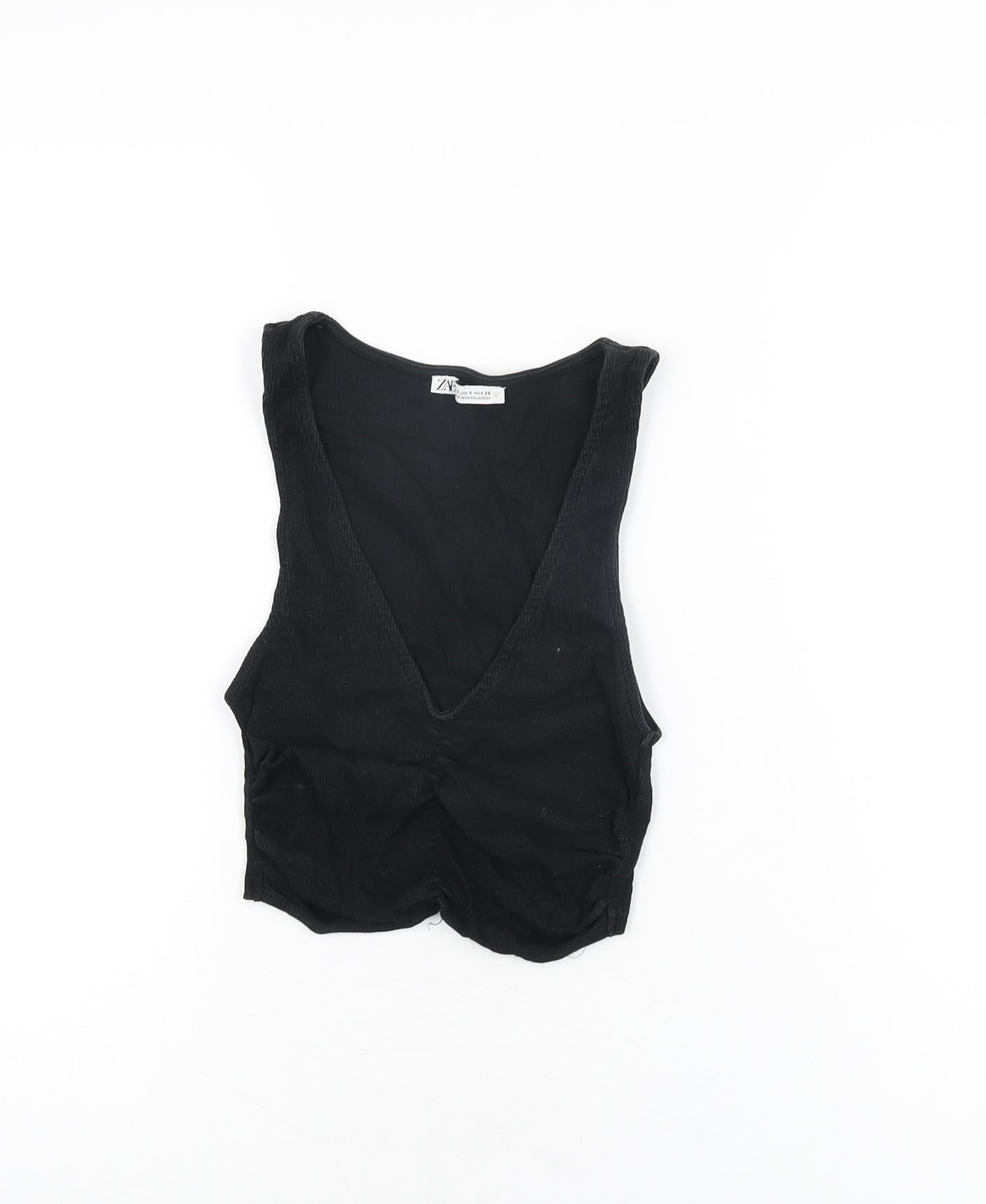 Zara Womens Black Polyester Cropped T-Shirt Size S V-Neck