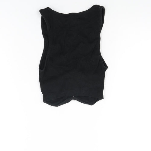 Zara Womens Black Polyester Cropped T-Shirt Size S V-Neck