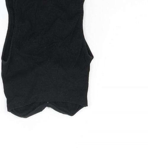 Zara Womens Black Polyester Cropped T-Shirt Size S V-Neck