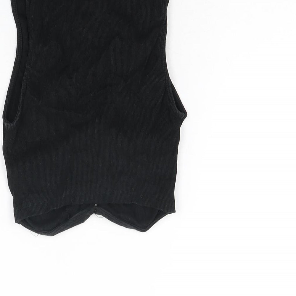 Zara Womens Black Polyester Cropped T-Shirt Size S V-Neck