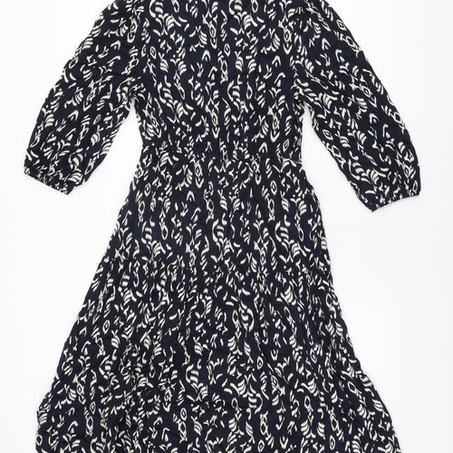 Marks and Spencer Womens Blue Geometric Viscose A-Line Size 8 V-Neck Pullover