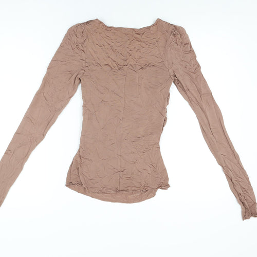 Free People Womens Brown Viscose Basic T-Shirt Size S Square Neck