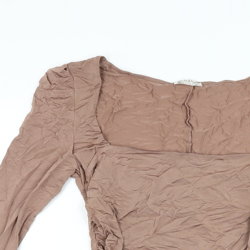 Free People Womens Brown Viscose Basic T-Shirt Size S Square Neck