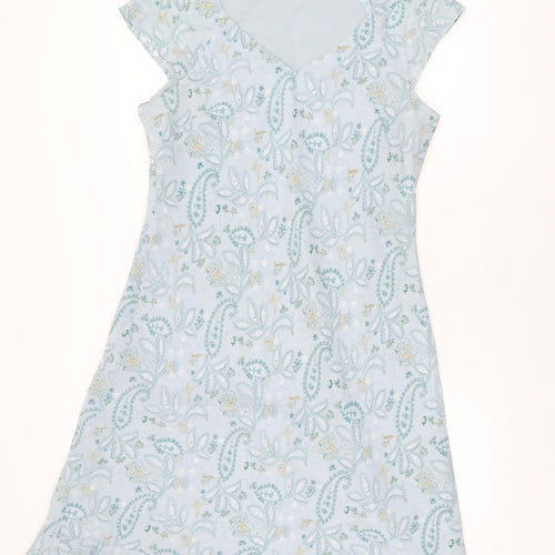 Variations Womens Blue Floral Polyester A-Line Size 18 V-Neck Pullover