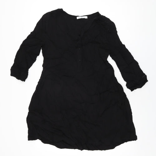 Art Love Womens Black Polyester Skater Dress Size M V-Neck Button