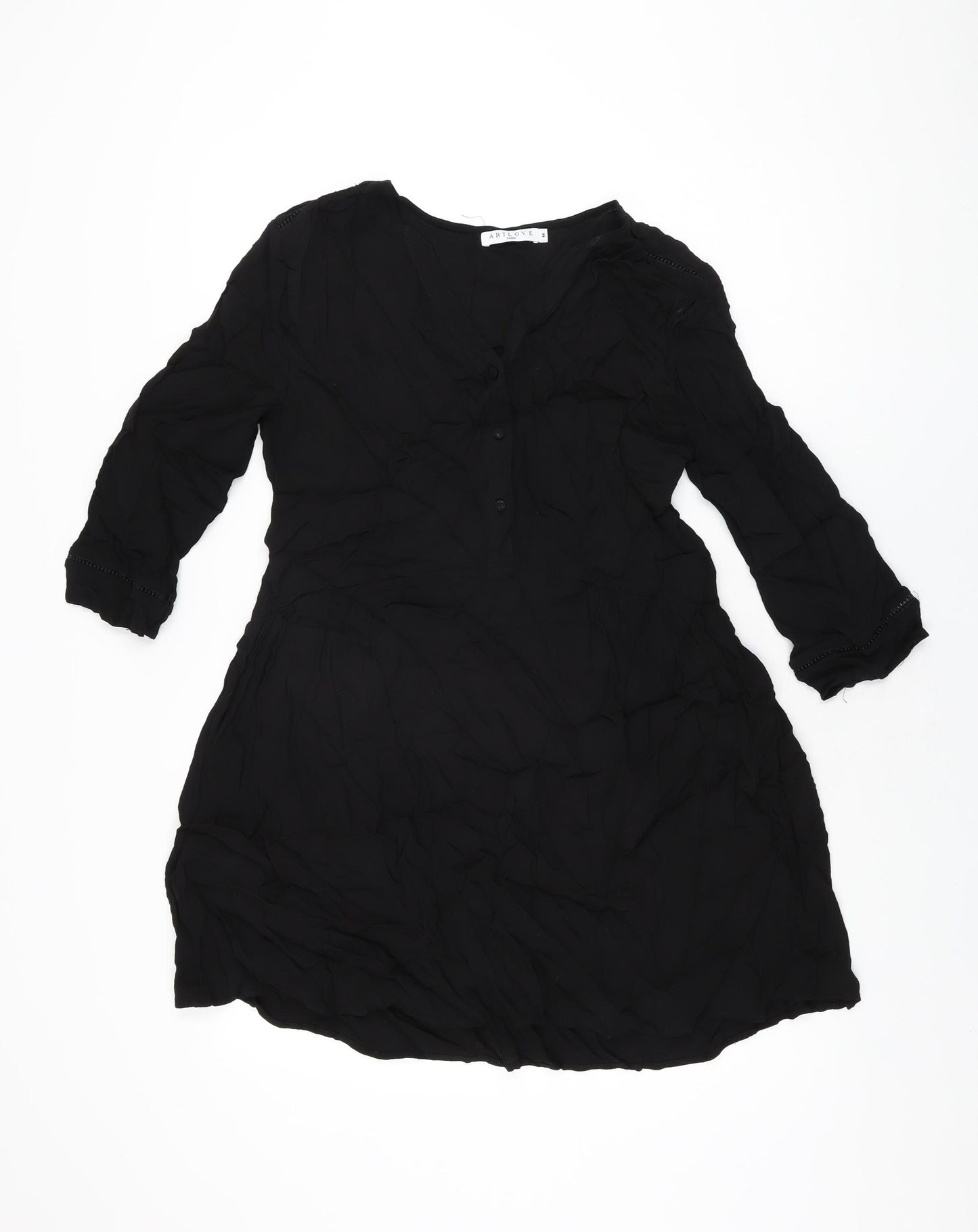 Art Love Womens Black Polyester Skater Dress Size M V-Neck Button