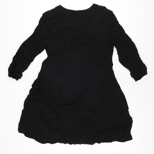Art Love Womens Black Polyester Skater Dress Size M V-Neck Button