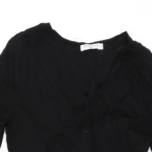 Art Love Womens Black Polyester Skater Dress Size M V-Neck Button