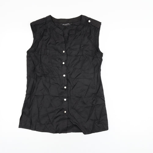 Collection London Womens Black Cotton Basic Button-Up Size 10 V-Neck