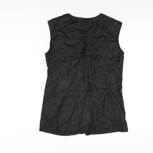 Collection London Womens Black Cotton Basic Button-Up Size 10 V-Neck