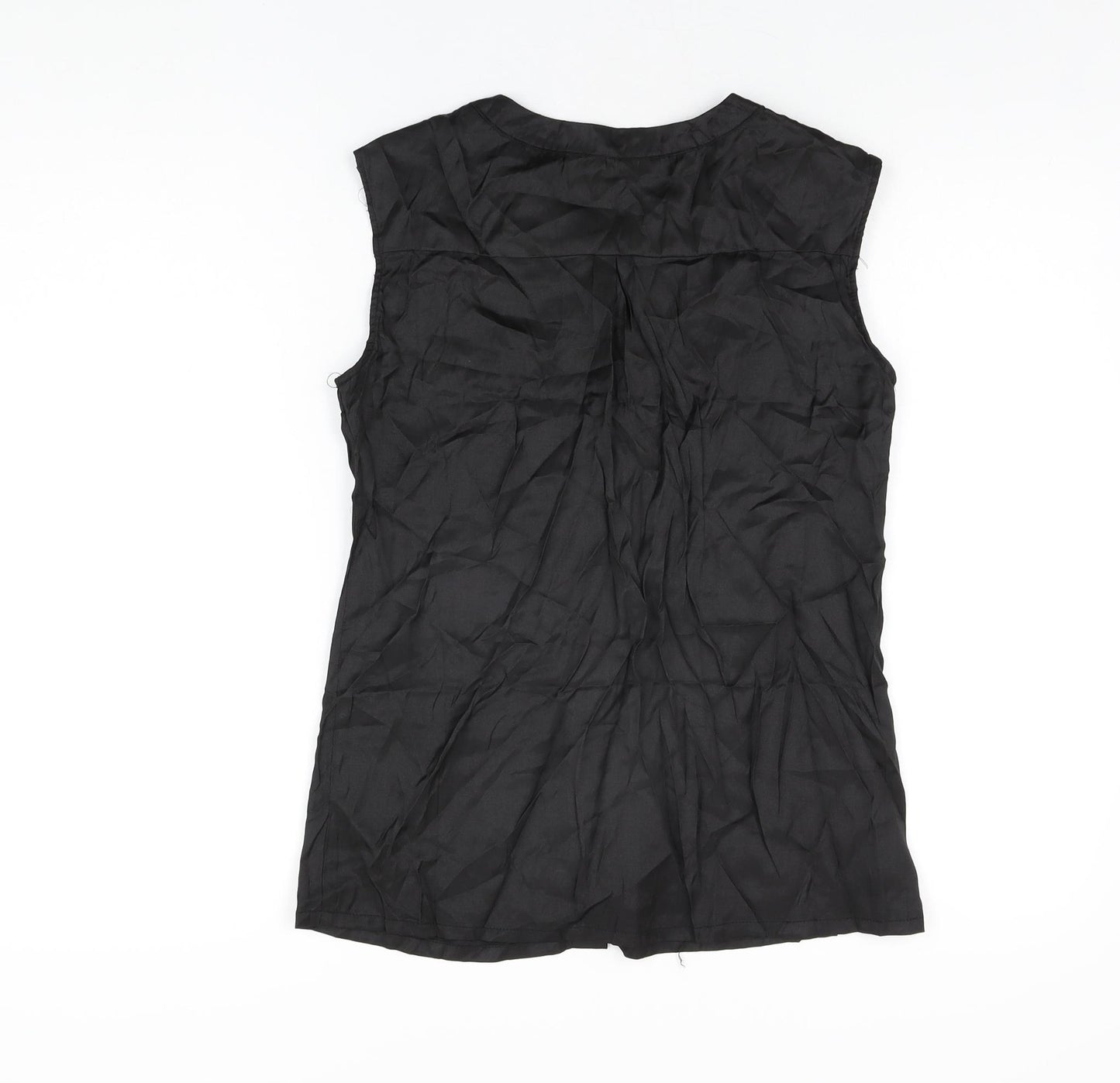 Collection London Womens Black Cotton Basic Button-Up Size 10 V-Neck