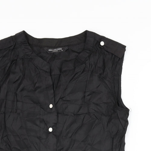 Collection London Womens Black Cotton Basic Button-Up Size 10 V-Neck