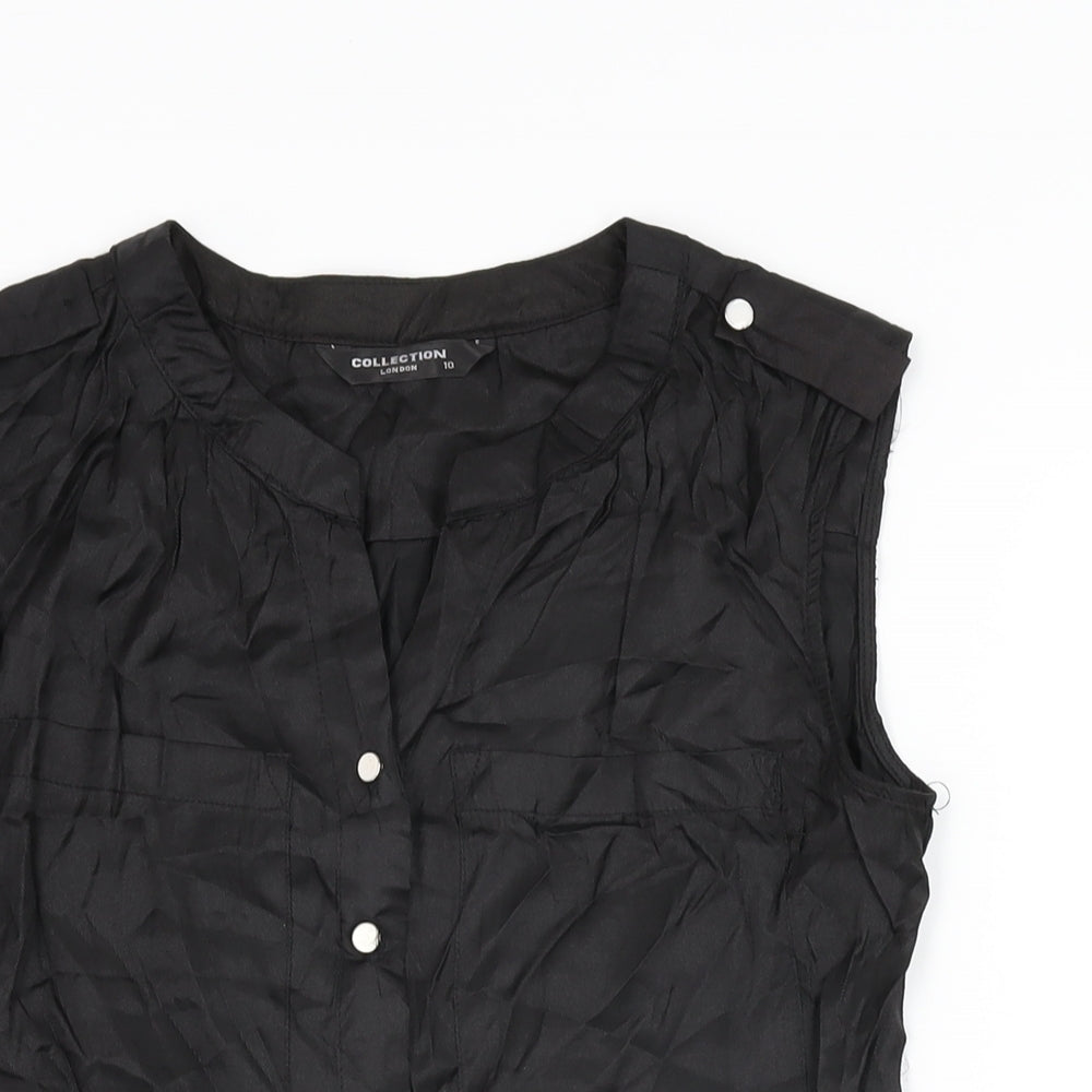 Collection London Womens Black Cotton Basic Button-Up Size 10 V-Neck