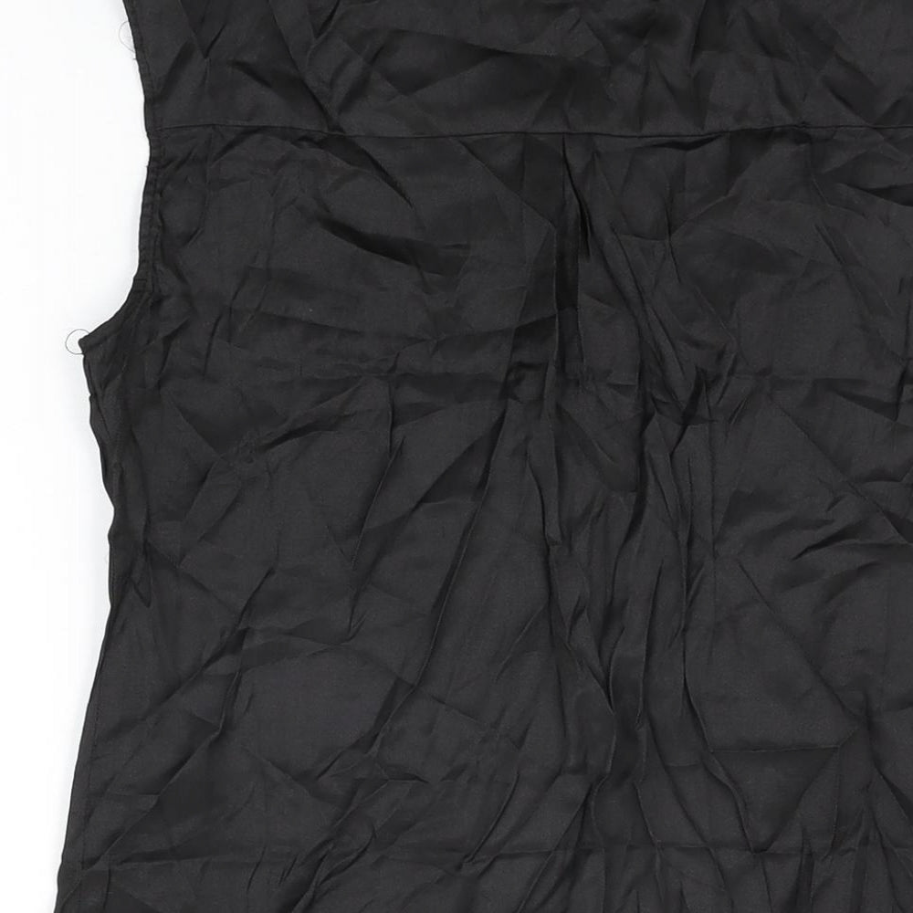 Collection London Womens Black Cotton Basic Button-Up Size 10 V-Neck